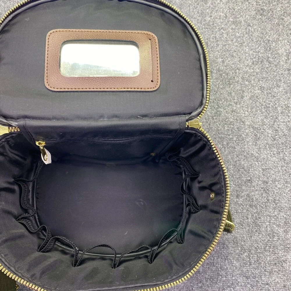 Pierre Cardin Vintage Striped Train Case Vanity Makeup Bag Brown Navy